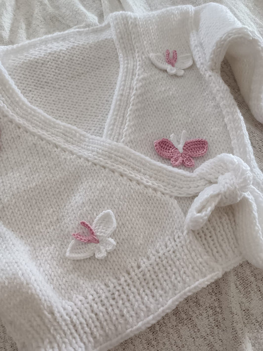 Handmade white wrap over butterfly cardigan (PREORDER)