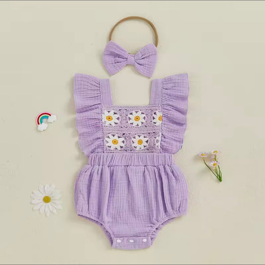 Purple crochet baby romper