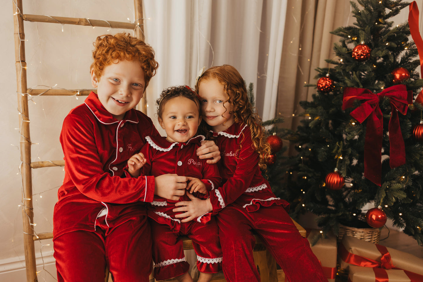 Personalised luxury red velvet boys pyjamas