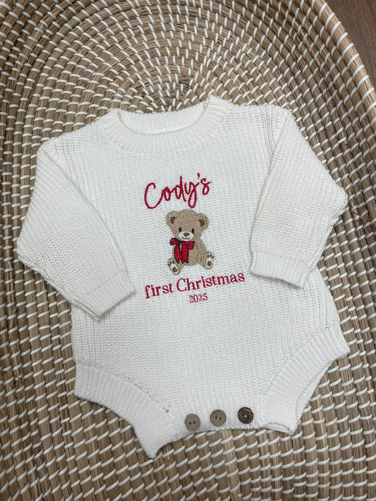 Personalised knitted frill Christmas romper