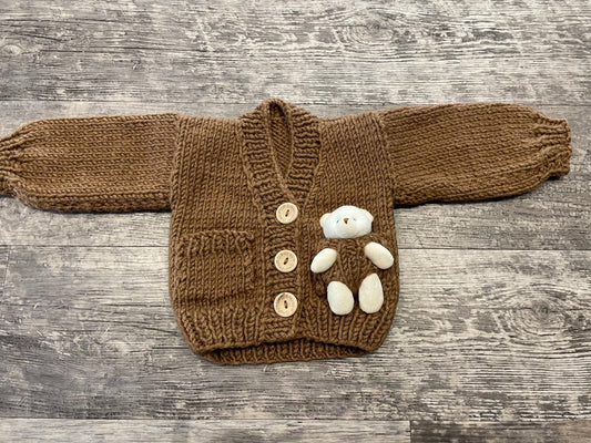 Handmade chunky teddy cardigan in chocolate - In stock