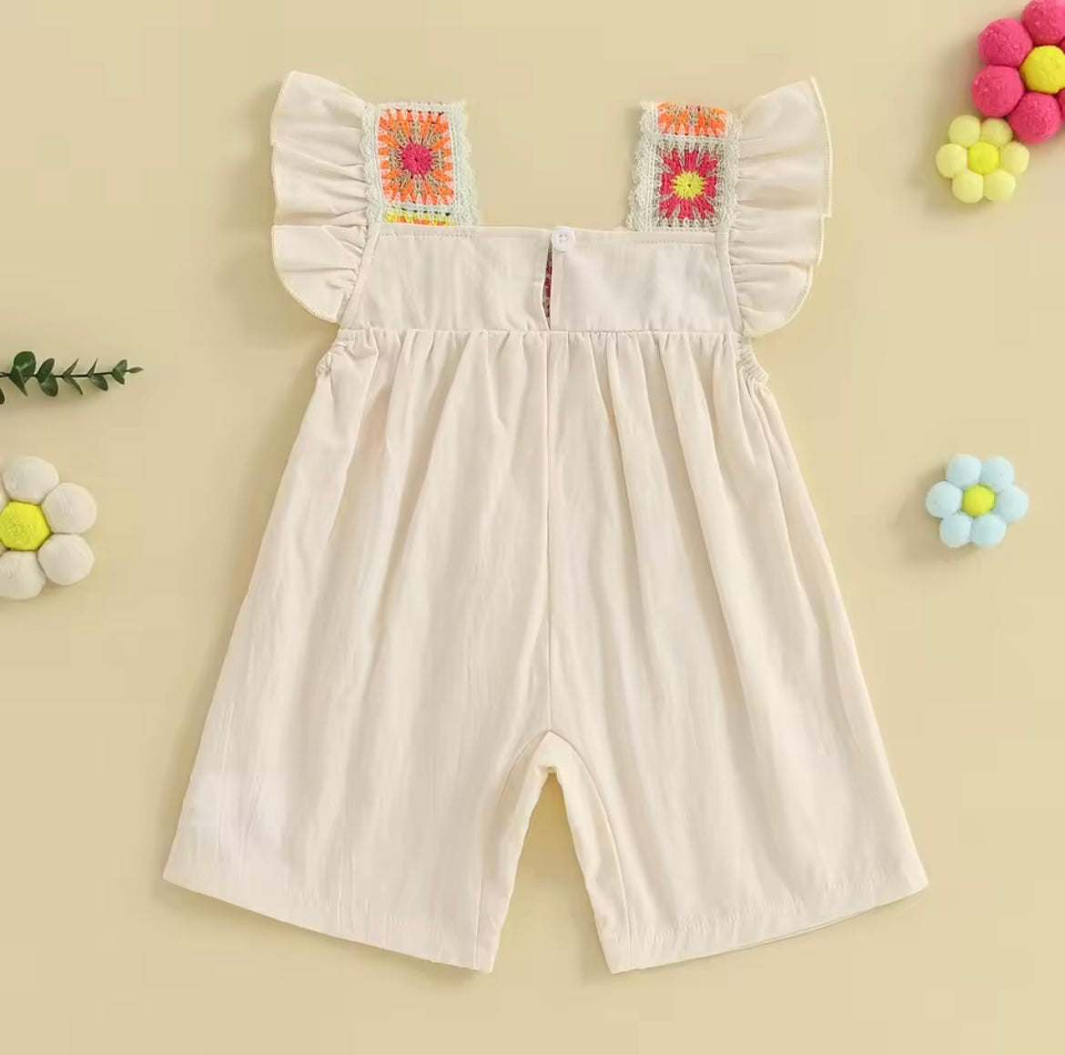 Cream crochet detail romper