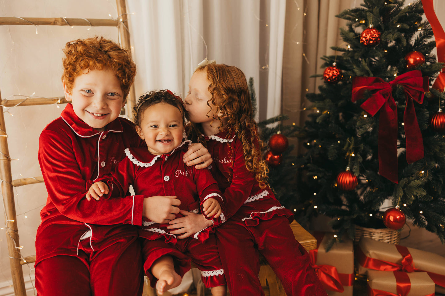 Personalised luxury red velvet girls pyjamas
