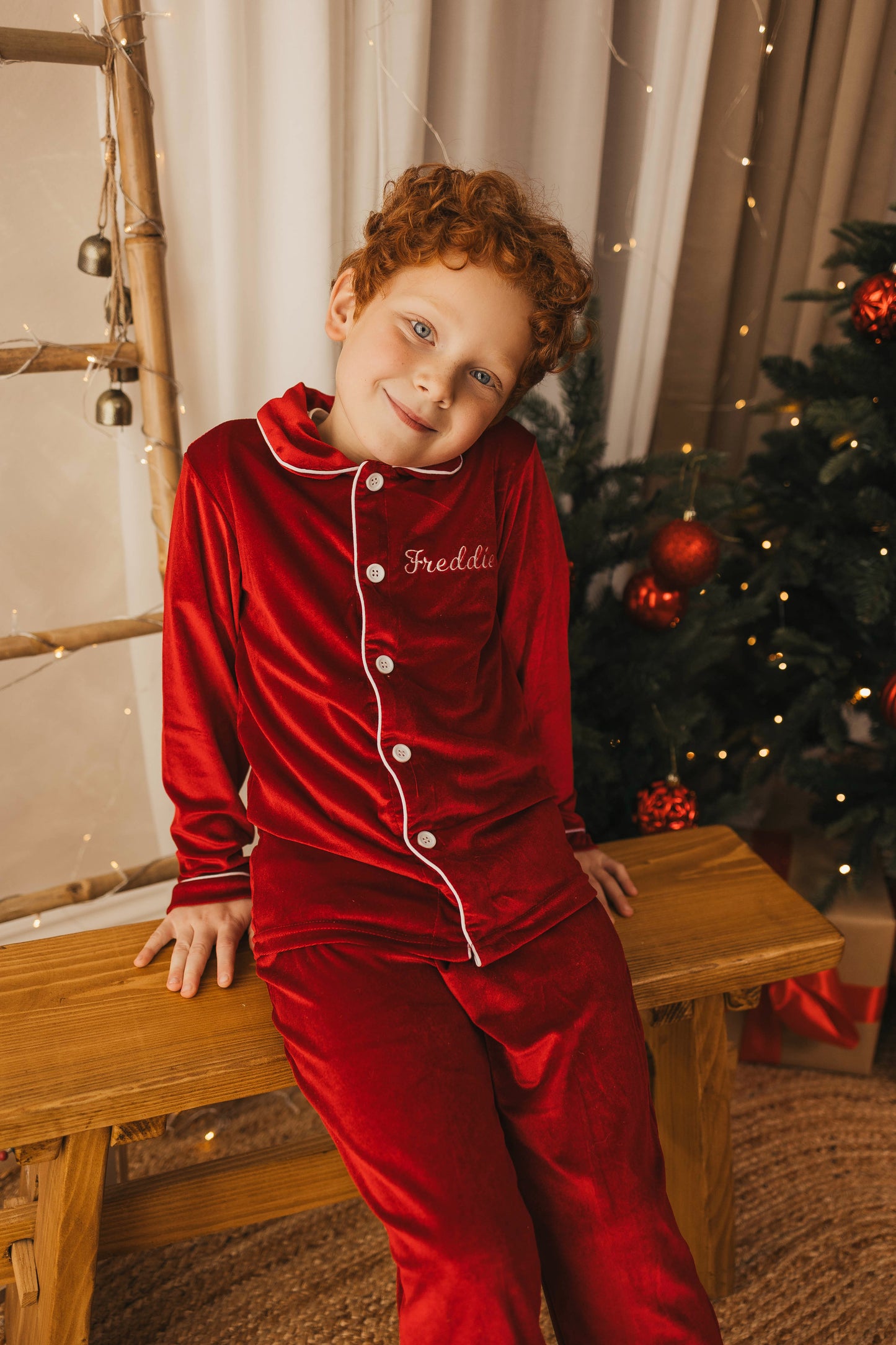 Personalised luxury red velvet boys pyjamas