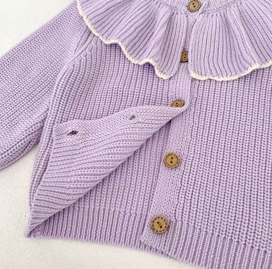 Frill neck knitted cardigan - 4 colours
