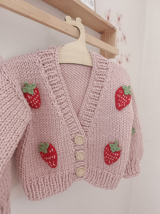 Handmade Strawberry cardigan - In stock