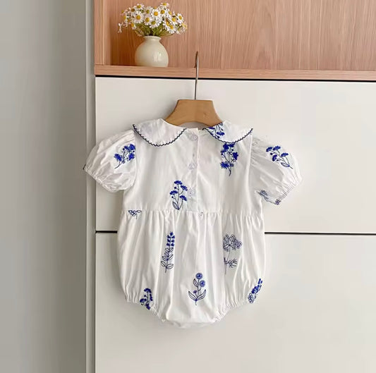 Blue and white baby romper