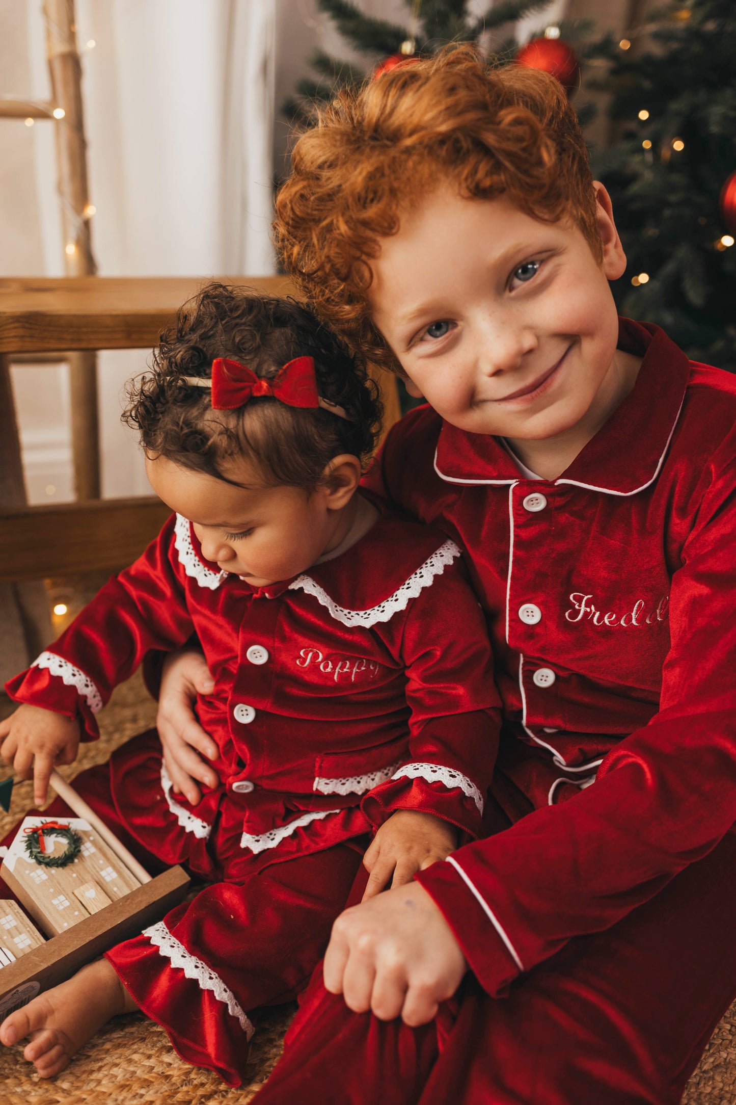 Personalised luxury red velvet girls pyjamas