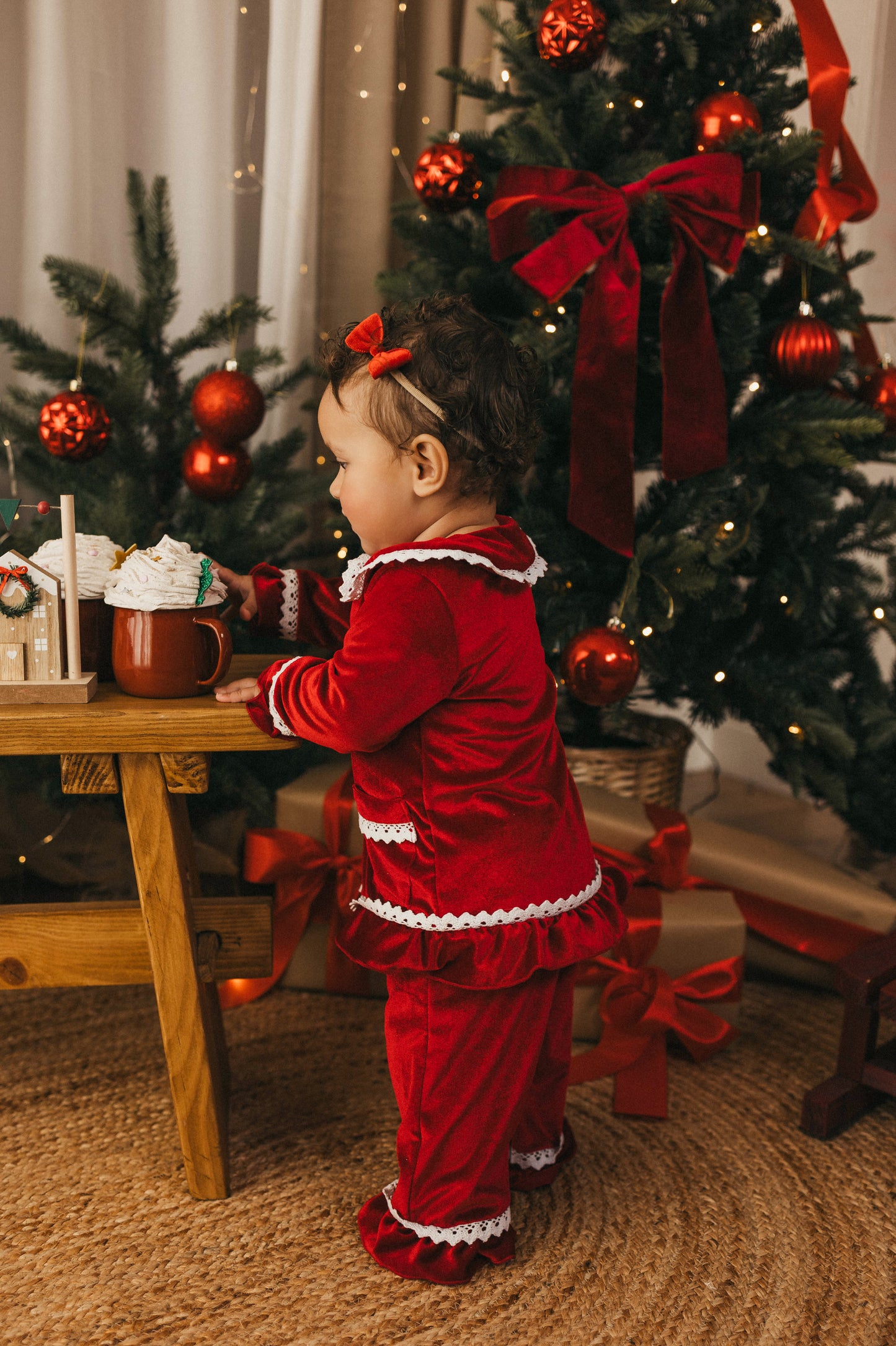 Personalised luxury red velvet girls pyjamas
