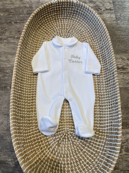 Personalised Angel wings white velour sleepsuit