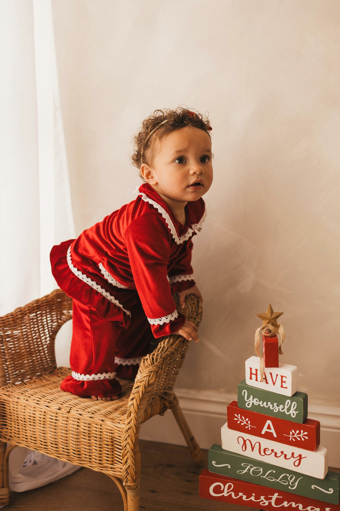 Personalised luxury red velvet girls pyjamas