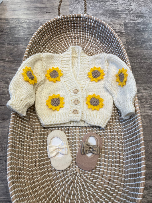 Handmade cream Sunflower cardigan (PREORDER)