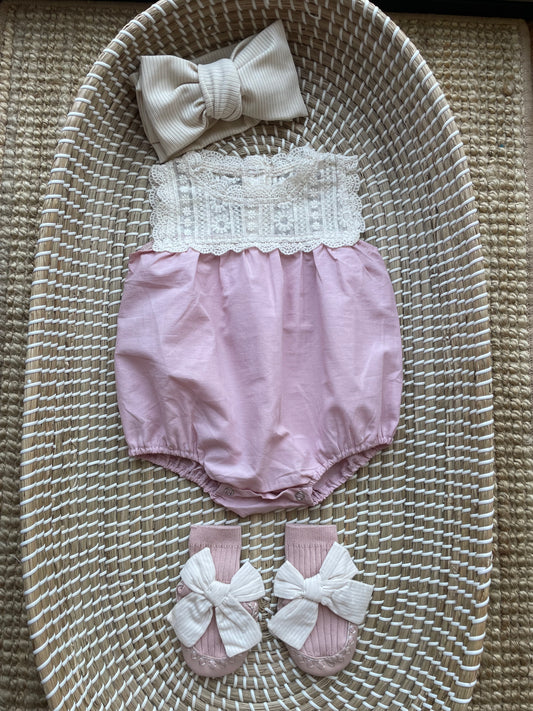 Crochet detail cotton romper