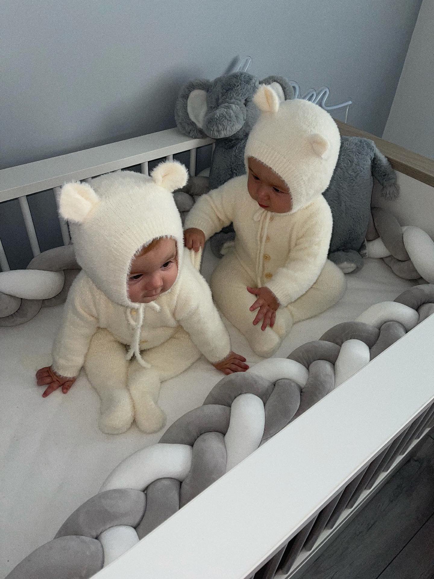 White fluffy onesie with matching hat