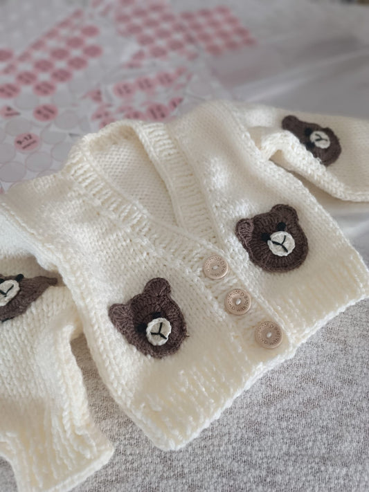 Handmade brown bear cream cardigan (PREORDER)