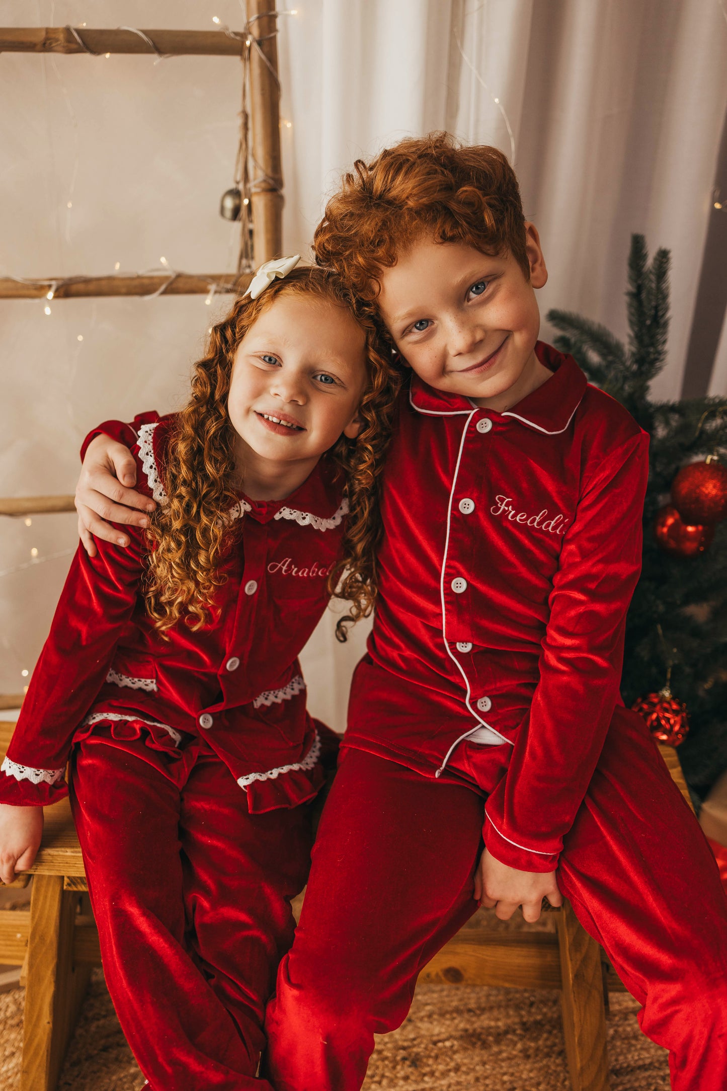 Personalised luxury red velvet boys pyjamas