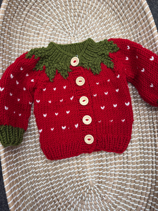 Handmade red strawberry cardigan - In stock
