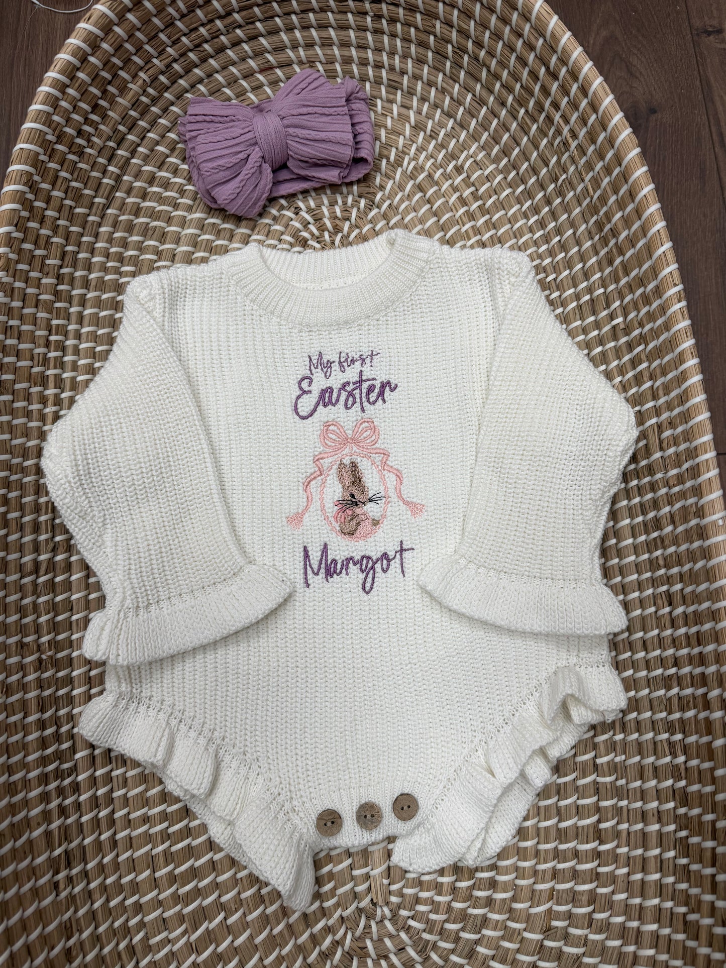Personalised knitted frill Easter romper