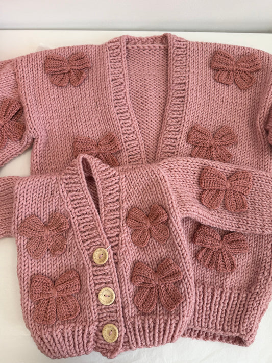 Handmade chunky 6 bow cardigan - In stock