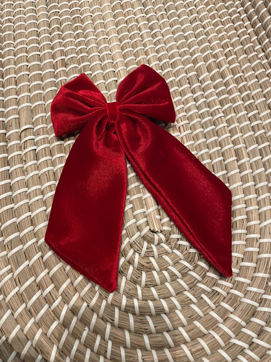 Velvet long tail bow clip