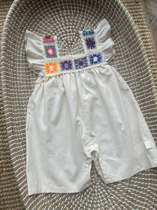Cream crochet detail romper