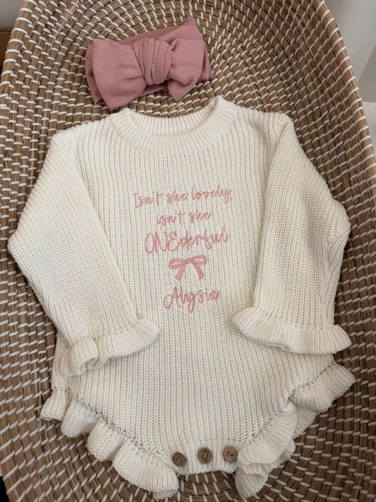 Personalised knitted frill romper