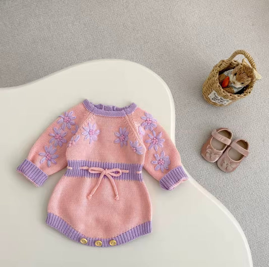 Pink and purple knitted romper