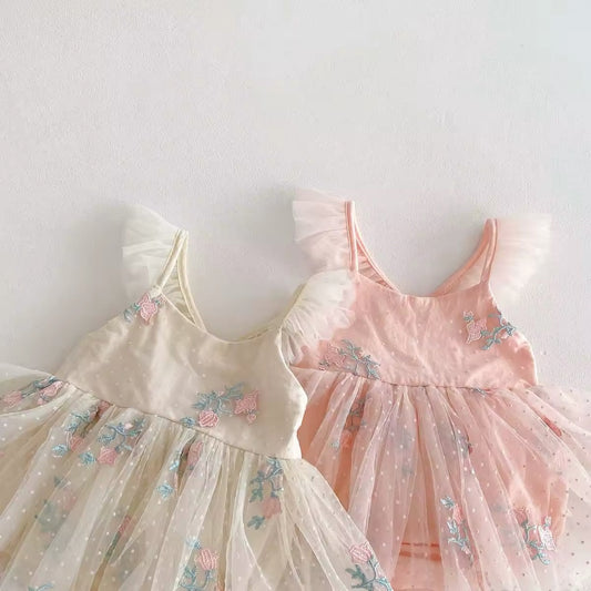 Floral tulle romper - white