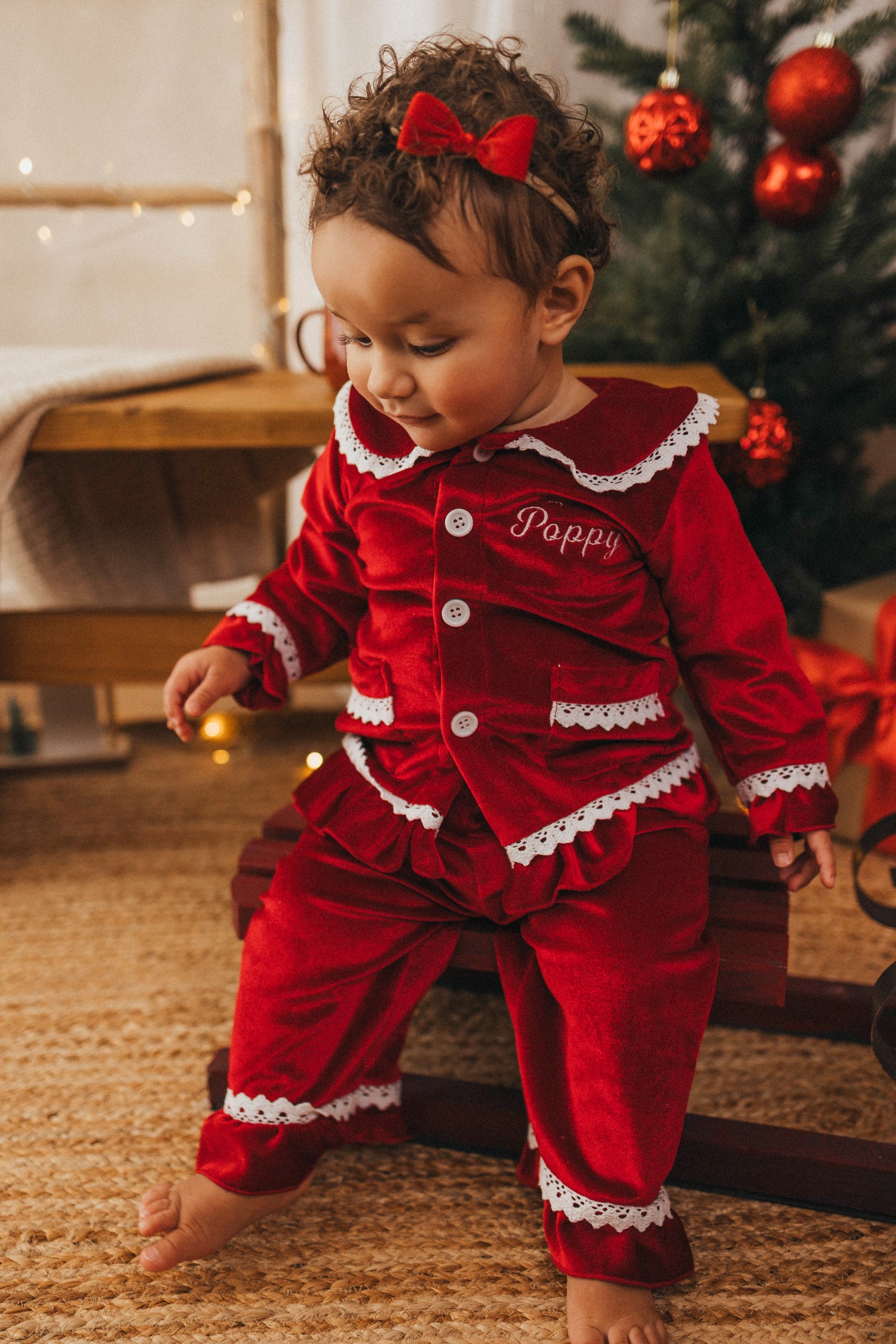 Personalised luxury red velvet girls pyjamas