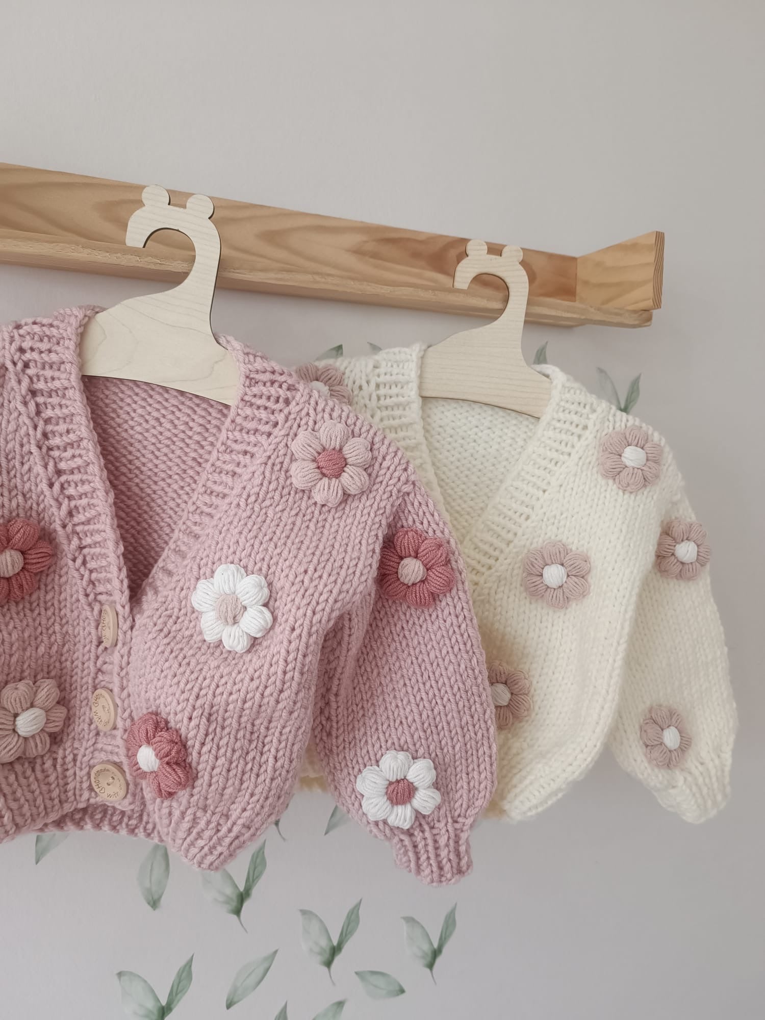 Pink Roses White And Pink Cardigan Handmade Pink Cardigan With