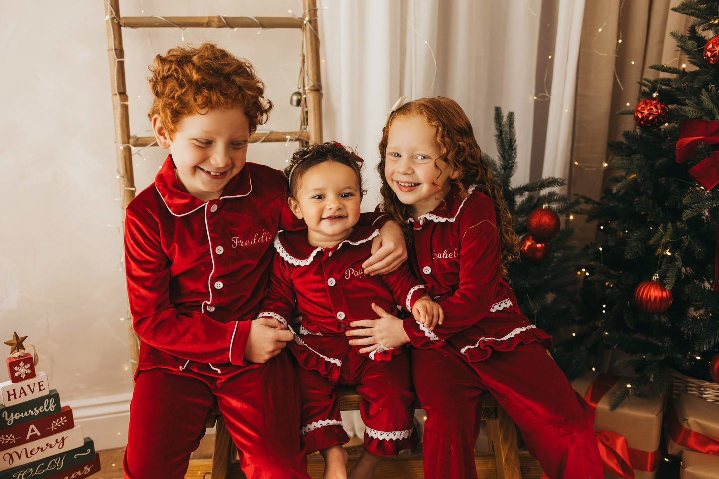 Personalised luxury red velvet girls pyjamas