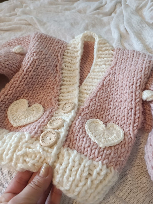 Handmade pink heart cardigan - In stock