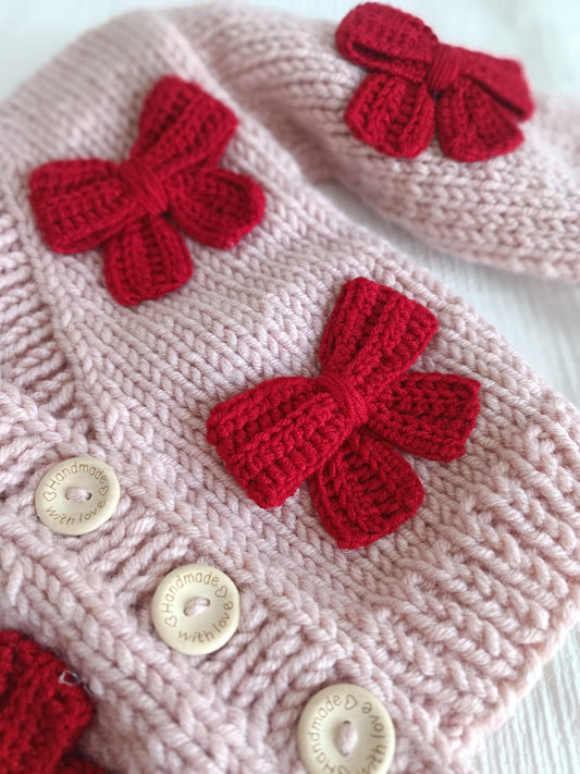 Handmade red bow cardigan (PREORDER)