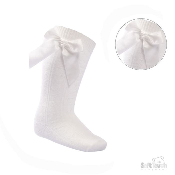 Cream knee high bow socks