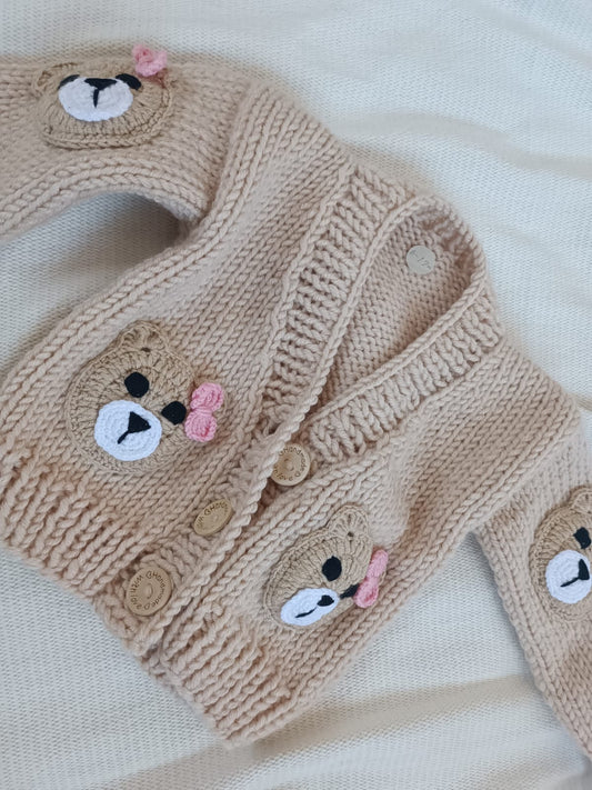 Handmade pink bow teddy cardigan (PREORDER)