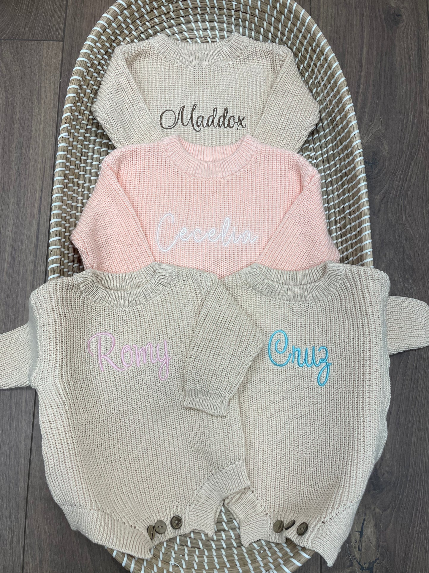 Personalised knitted rompers