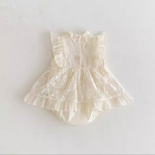 Cream embroidered frill baby romper
