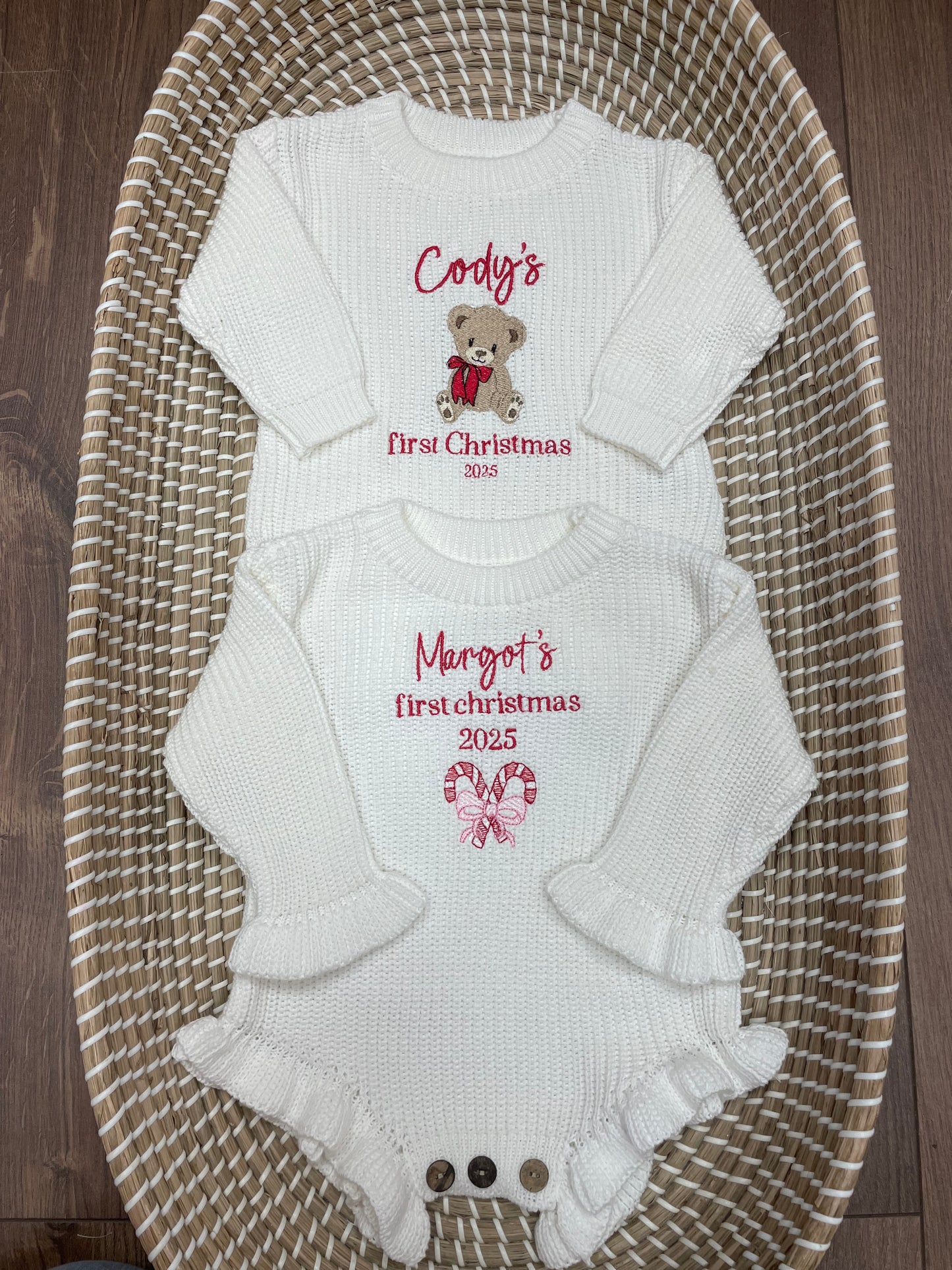 Personalised Christmas knitted rompers