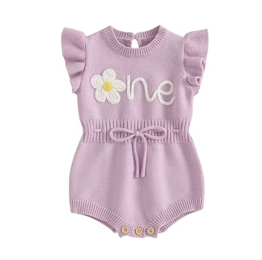 One flower knitted romper