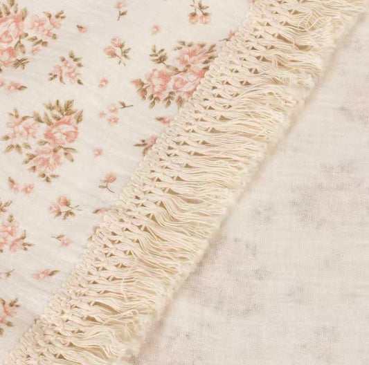 Pink floral swaddle tassel blanket