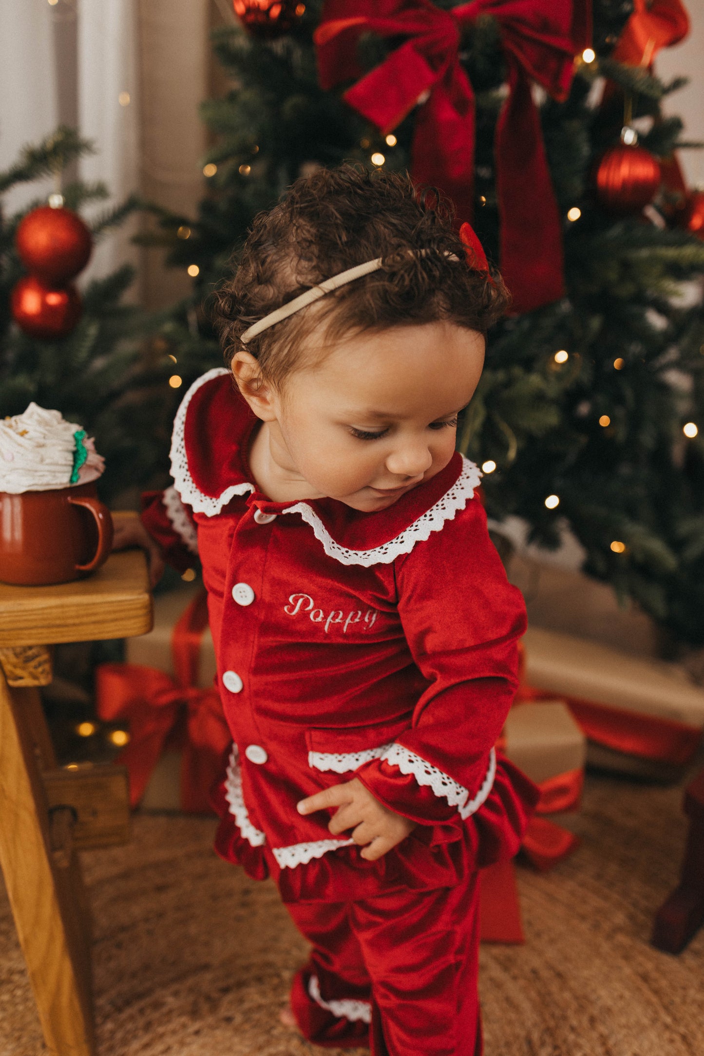 Personalised luxury red velvet girls pyjamas
