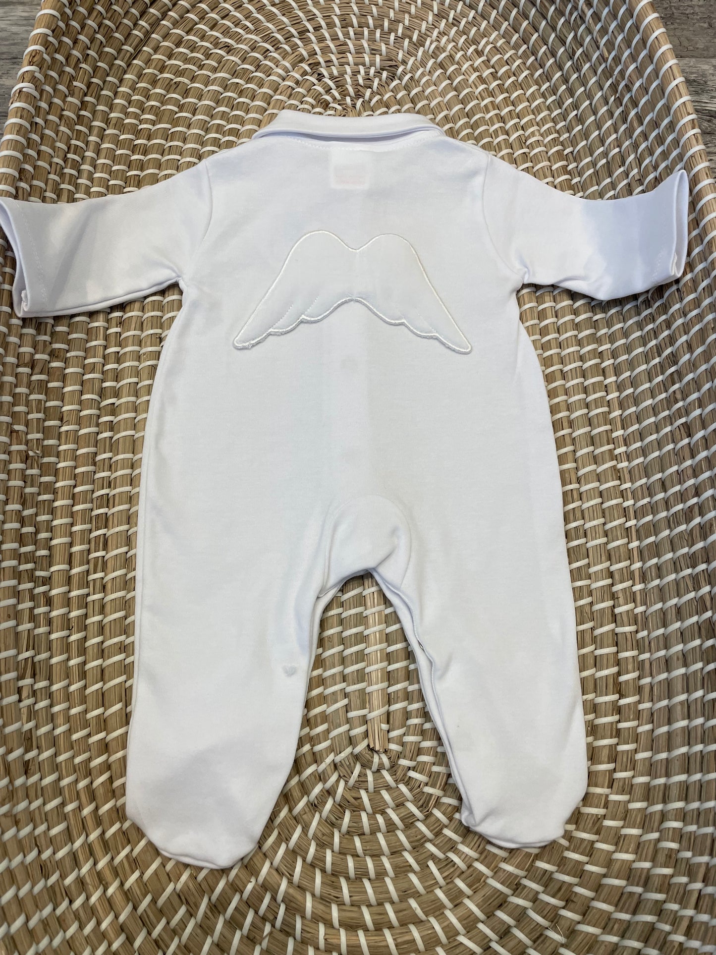 Personalised Angel wings white velour sleepsuit