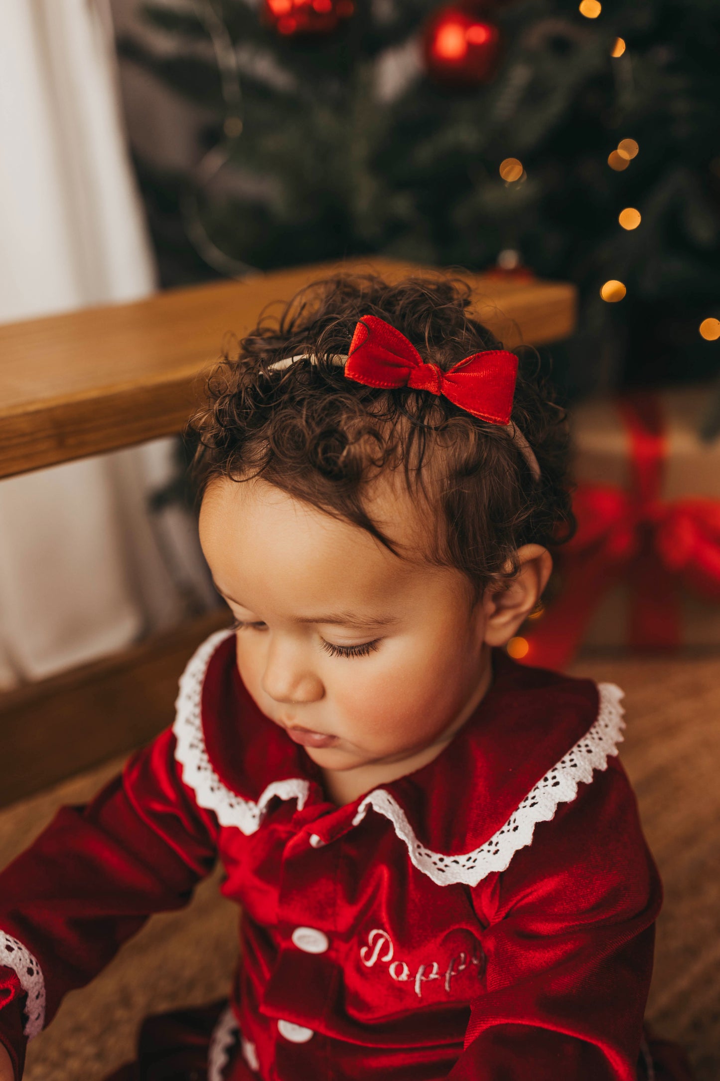 Personalised luxury red velvet girls pyjamas