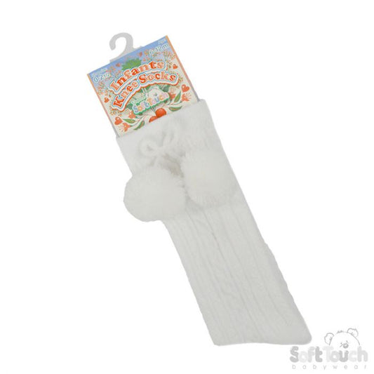 White knee high pom pom socks