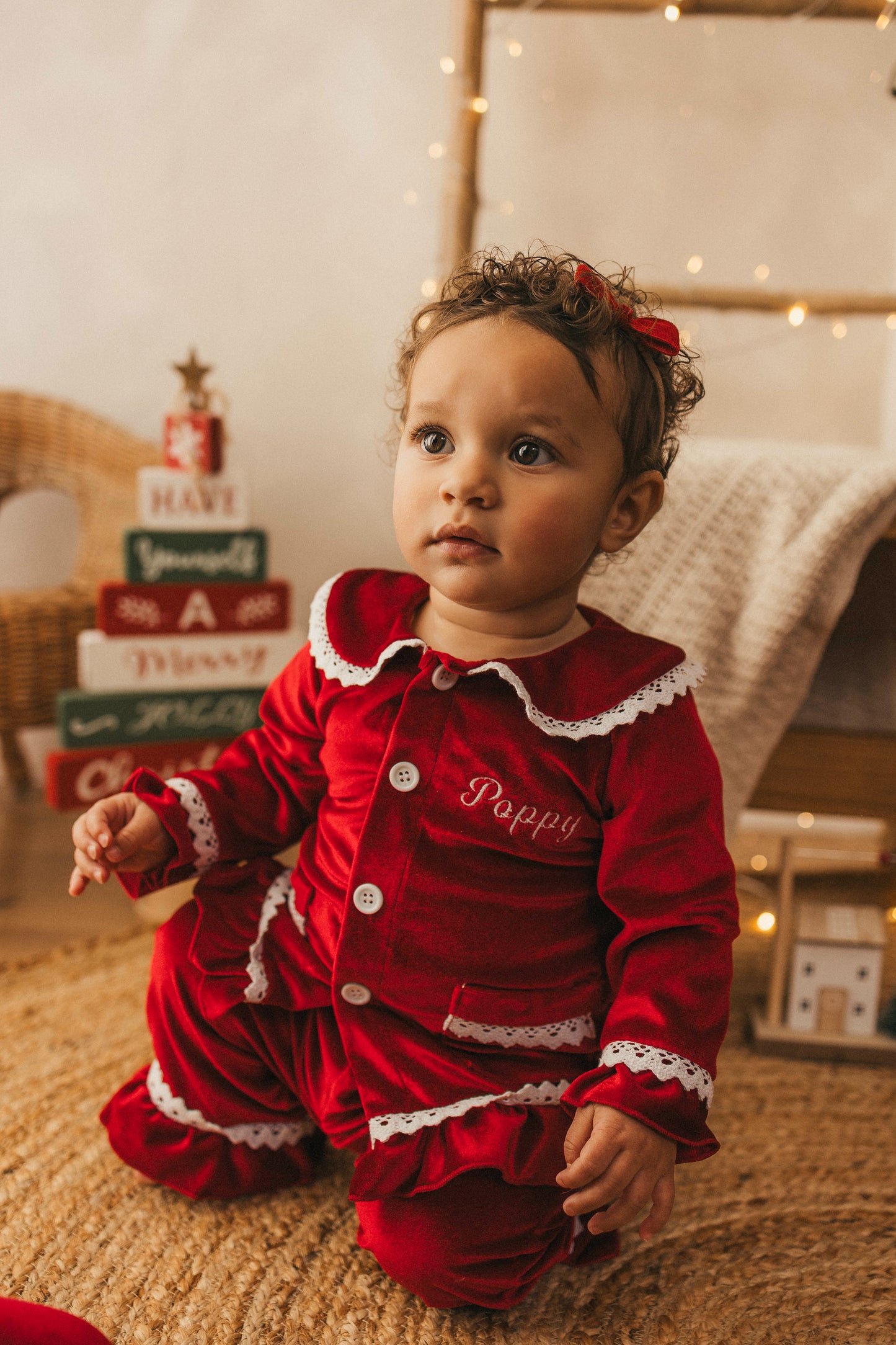 Personalised luxury red velvet girls pyjamas