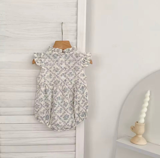 Blue high neck dot cotton baby romper