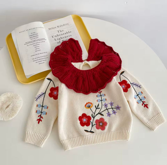 Red floral knitted set