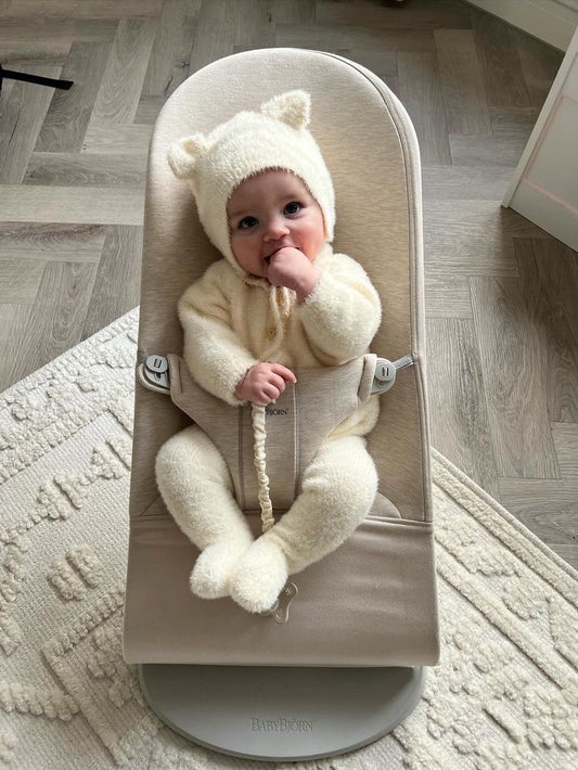 White fluffy onesie with matching hat