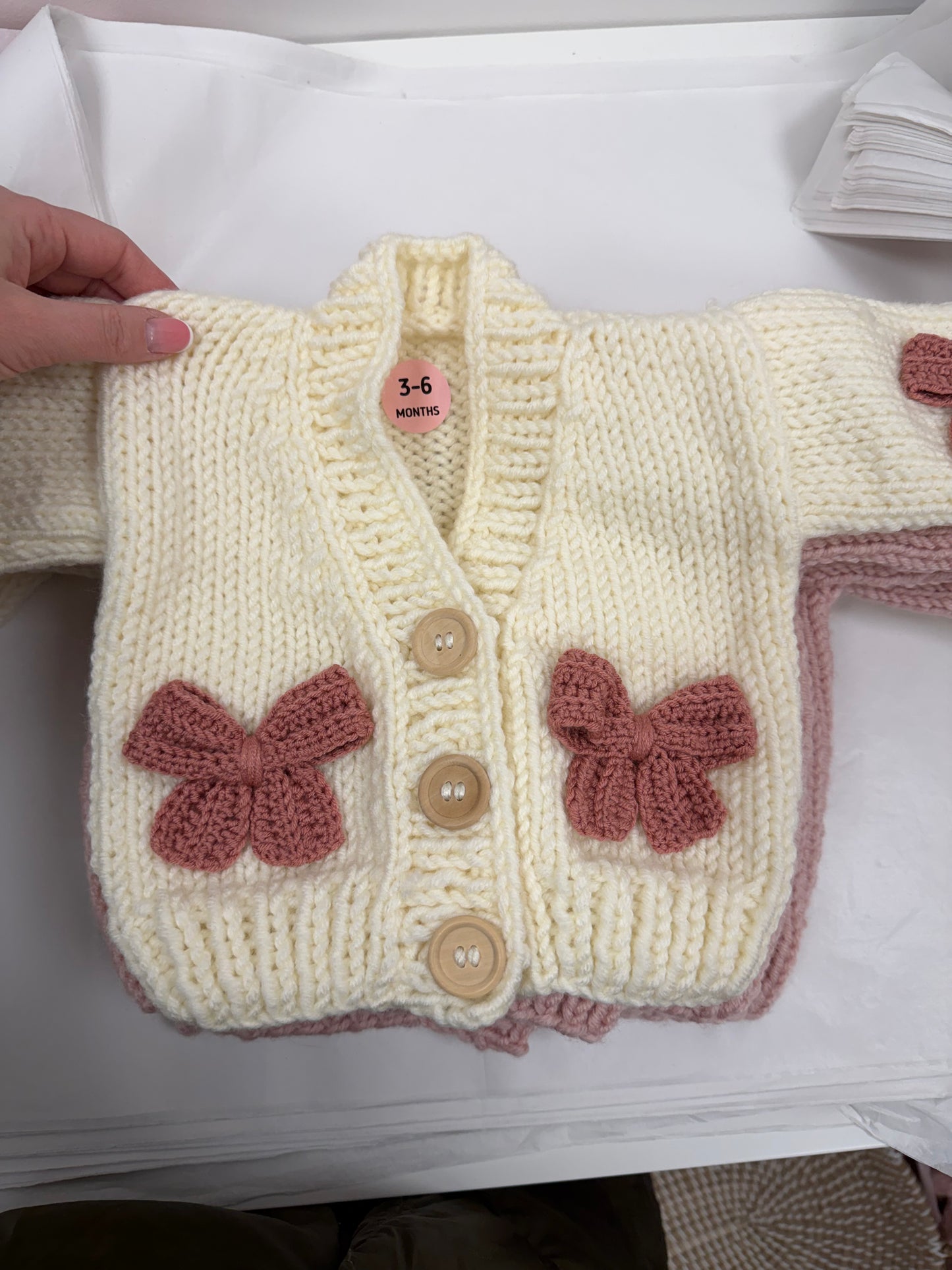 Handmade four bow cardigan - In stock