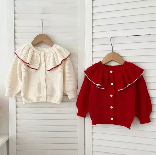 Frill neck knitted cardigan - 3 colours